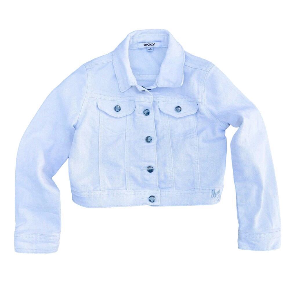 DKNY WHITE Jean Jacket KIds Teens Coat Girls Sz S White hipster child rocker